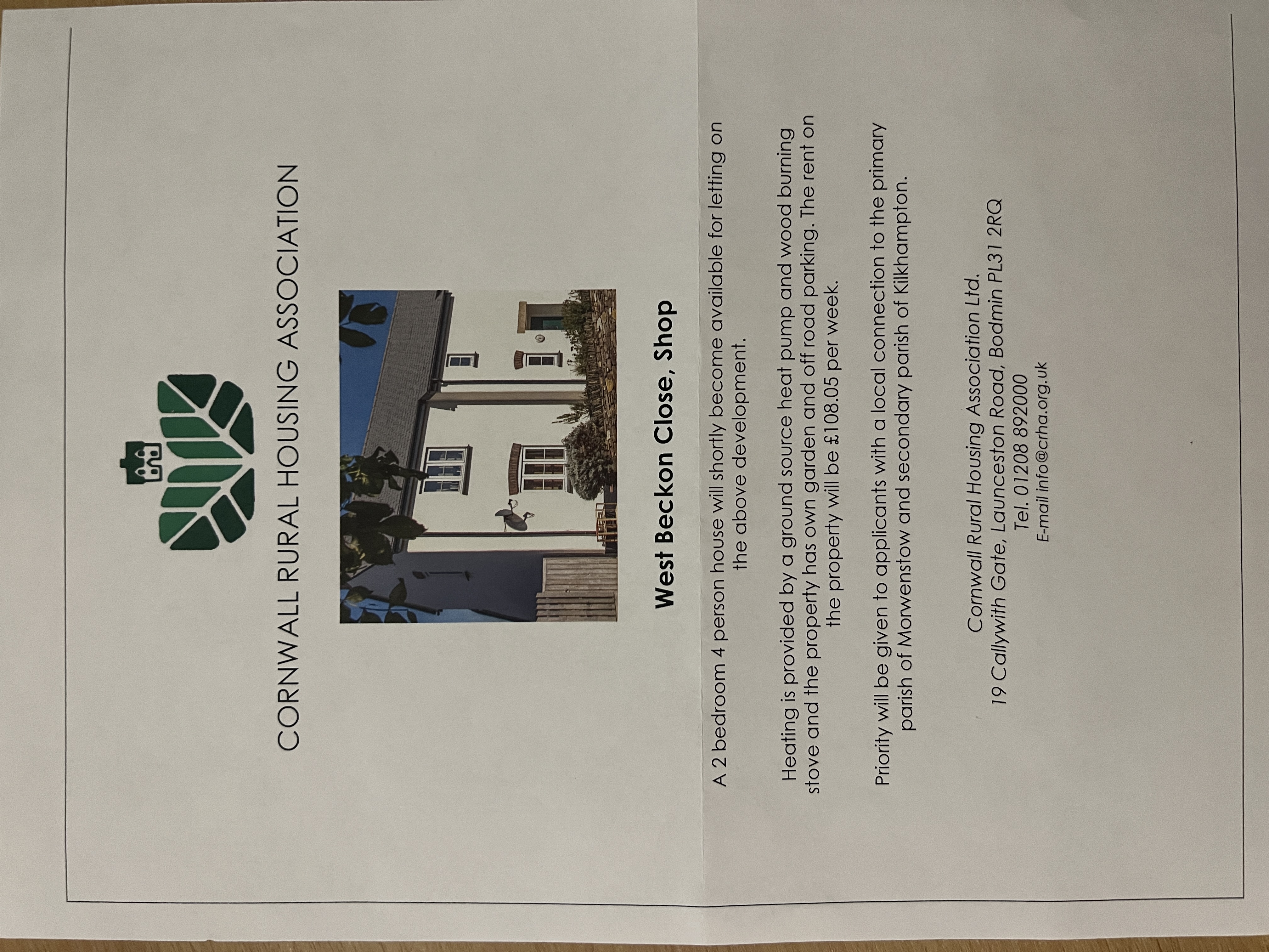 Photo of News Cornwall Rural Housing Association Limited  Housing Vacancy